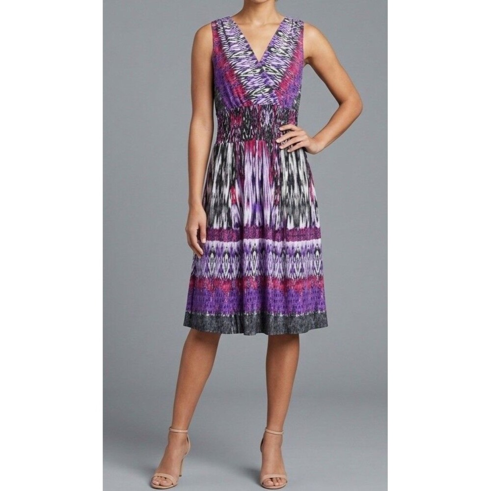 Rabbit Rabbit Rabbit Designs Sleeveless Smocked Waist Dress Size 12 Purple Black